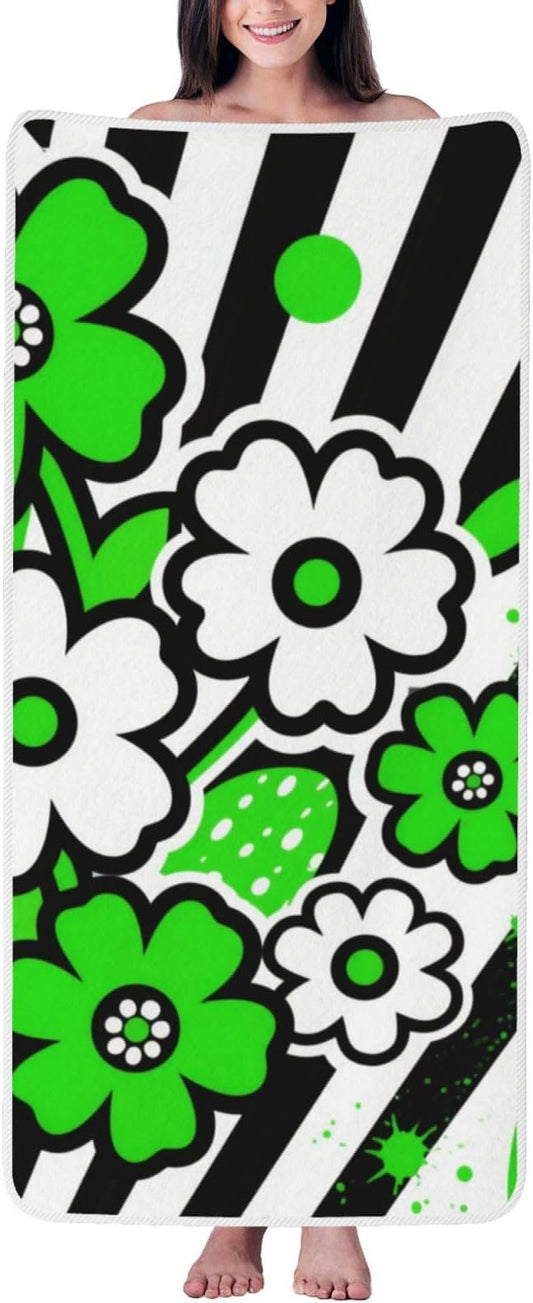 Graphic Flowers Quick Dry Microfiber Towel, Ultra Absorbent & Soft Coral Fleece Bath Towels for Body, Hair, Gym, Yoga, Spa & Travel - Lightweight & Fast Drying Multipurpose Towel (27"X55"