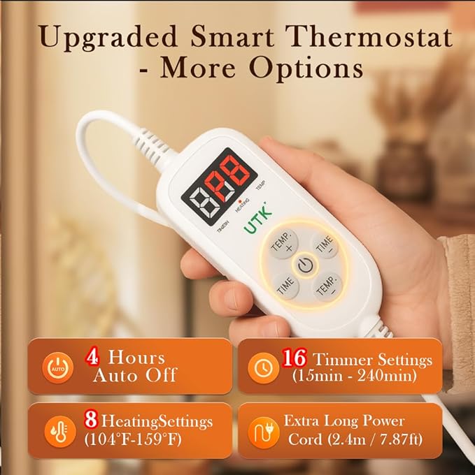 Nalax 30s Fast Heating Pad for Neck and Shoulders and Back, 6X Deeper Far Infrared Pain Relief, 8 Heat Settings Max 159℉, 4H Auto Off, Memory Function, Adjustable Strap, Christmas Gifts Women 24"x 20"