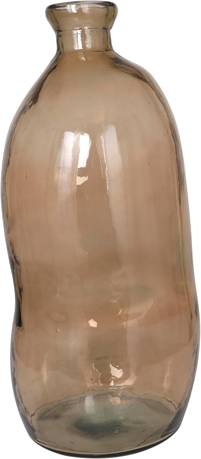 Deco 79 Recycled Glass Abstract Handmade Decorative Vase Tall Curved Spanish Bottle Neck Centerpiece Vase, Flower Vase for Home Decoration 13" x 13" x 29", Brown