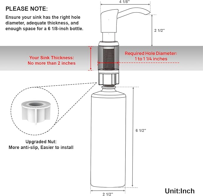GAGALIFE Soap Dispenser for Kitchen Sink, Kitchen Sink Soap Dispenser with 17 Ounce Large Pet Soap Bottle, in Sink Soap Dispenser Refill from The Top, White