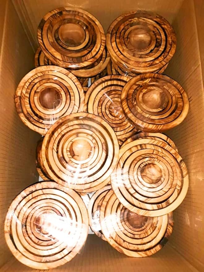 Nesting Set of 6 Artisan Olive Wood Serving Bowls. Unique Handmade Decorative Serve-ware for Fruit, Salad, Snacks, Condiments, Any Food. Small Mini Bowl 2" to Large 5.5-6.5"