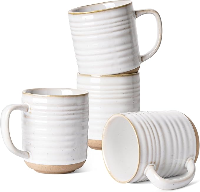 LE TAUCI Coffee Mugs 18 oz,Ceramic Mug Set, Coffee Cups for Latte, Hot Tea, Cappuccino, Mocha, Cocoa, Dishwasher Safe, Suit For Housewarming Wedding- 3.8 inch, Set of 4, Arctic White