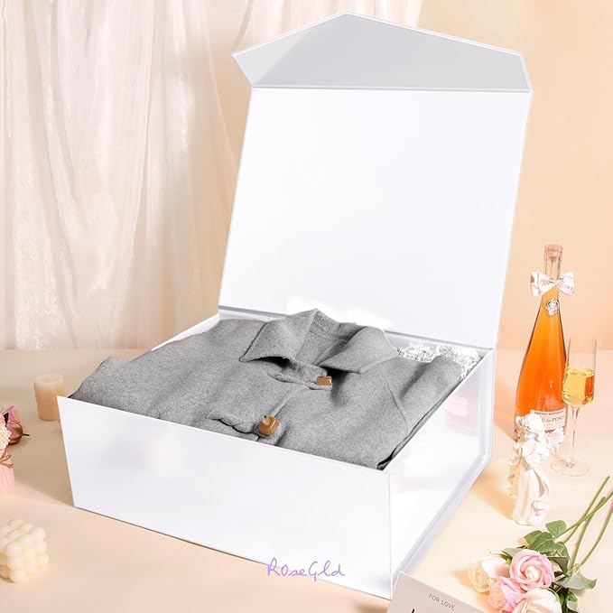 ROSEGLD Extra Large Gift Box 20x16x7.2 Inches, Giant White Magnetic Gift Box with lids for Presents, Bridesmaid Proposal Box (Glossy White)