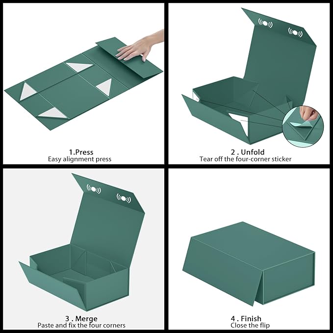 Green Gift Box, 12x6x4'' Gift box for Presents with Lids Magnetic Closure Rectangle Collapsible for Bridesmaid Proposal Box, Wedding, Christmas, Halloween, Birthday Gift Packging