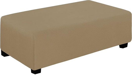 Easy-Going Stretch Ottoman Cover Folding Storage Stool Furniture Protector Soft Rectangle Slipcover with Elastic Bottom (Ottoman XX-Large, Tan)