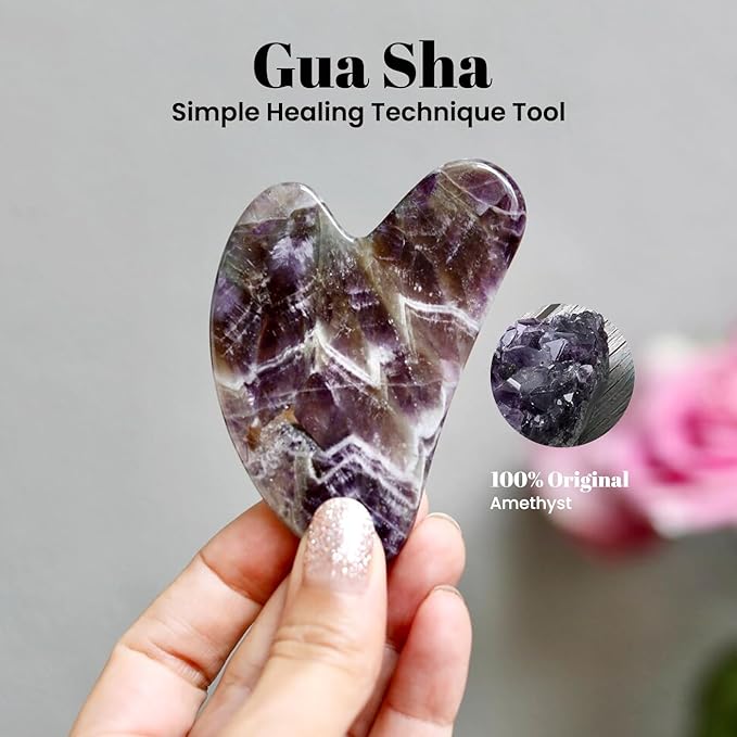ROSELYNBOUTIQUE Gua Sha Facial Tools & Face Roller Original Face Massager for Puffiness Wrinkless Skin Care Routine - Self Care Gift for Men Women (Amethyst)