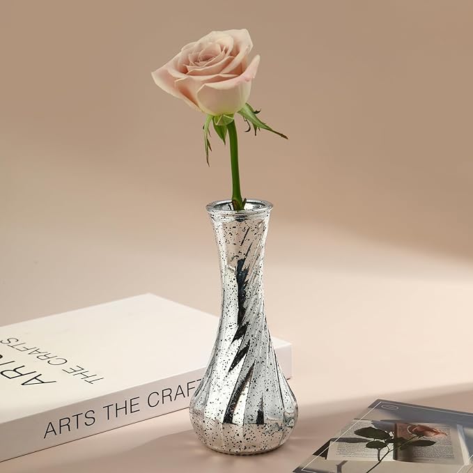 Set of 24 Glass Vase, Silver Bud Vases in Bulk Antique Style with Lace for Floral Arrangements, Events, Home Decor Weddings, Table Centerpiece