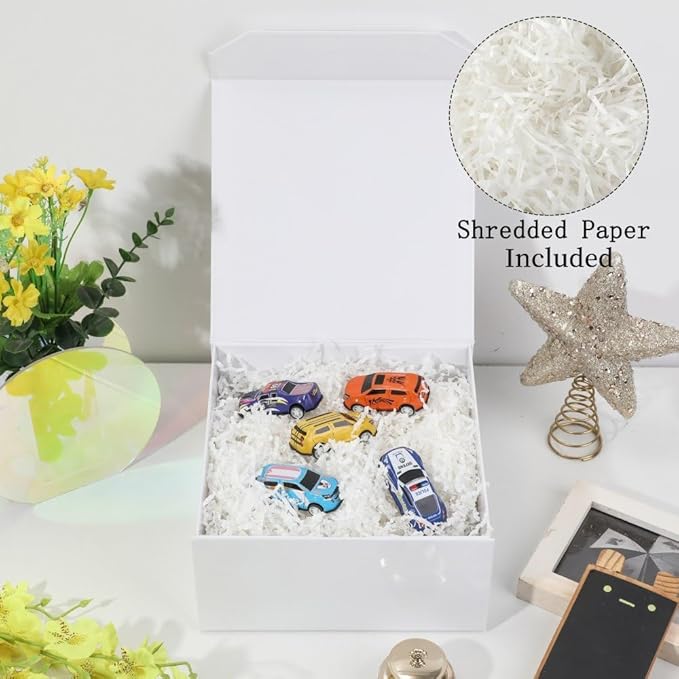1 Pcs Small White Gift Box 8x8x4 Inch Magnetic Gift Box Small Magnetic Box with Crinkle Paper White Small Gift Box with Shredded Paper Luxury Gift Boxes with Lids for Presents