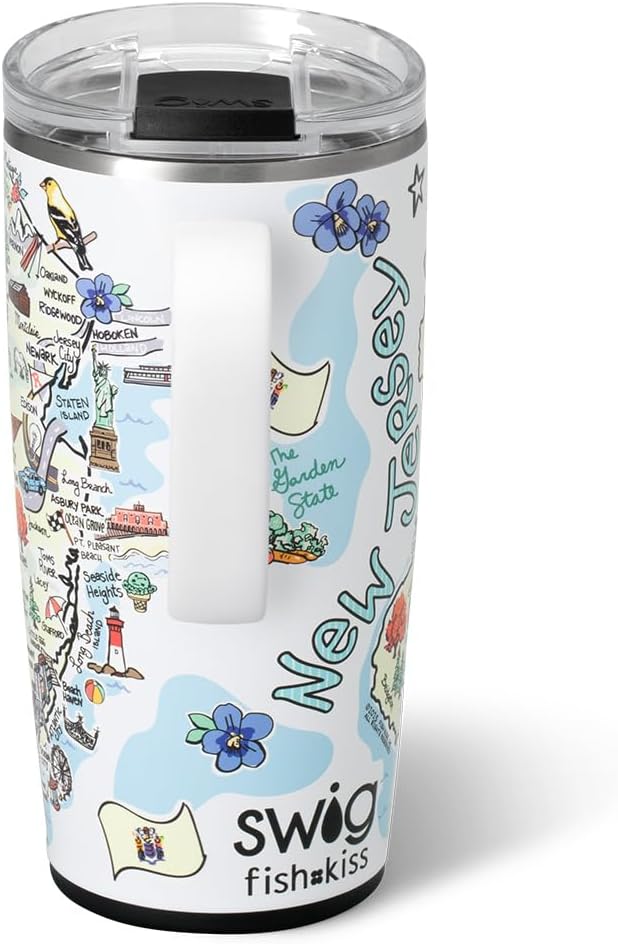 Swig Life 22oz Travel Mug, Insulated Tumbler with Handle and Lid, Travel Coffee Mug, Cup Holder Friendly, Stainless Steel 22 oz Tumbler, Reusable Insulated with Lid (New Jersey)