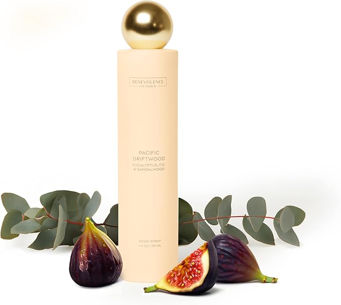 Eucalyptus, Fig & Sandalwood Room Spray | Benevolence LA Pacific Driftwood | 3.4oz | Home, Pillow & Linen Fragrance Spray | Low VOC, No Alcohol | Holiday & Christmas Gift | Malibu Sands Collection