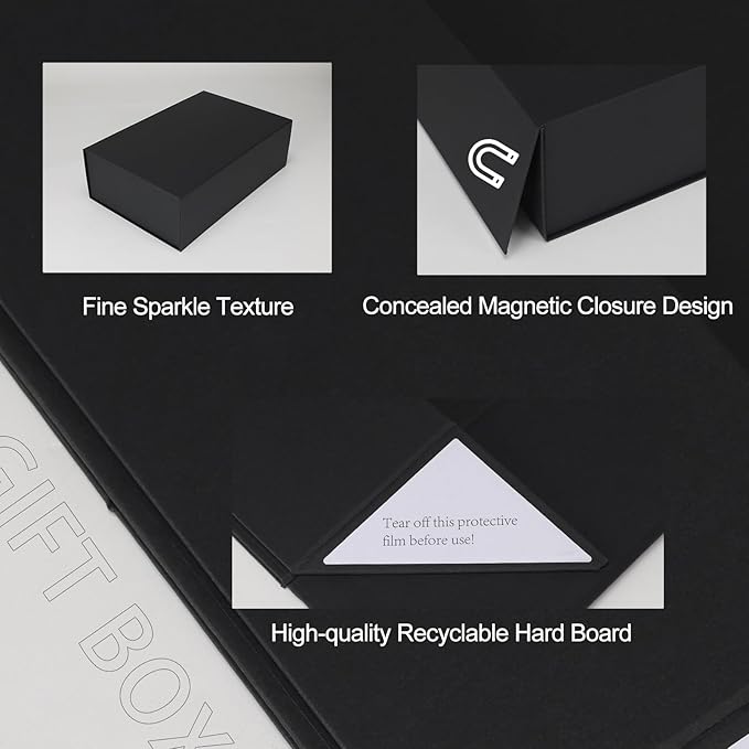 Ditwis 4 Pack 13.8x9x4.3 Inches Gift Boxes with Magnetic Closure Lids, Black Magnetic Box for Wedding, Groomsmen Bridesmaid Proposal, Birthdays, Mother's Day