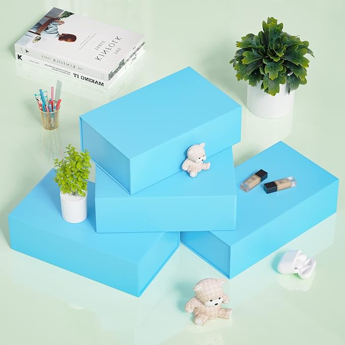 5 Pack Blue Gift Box, 9.5x6x3'' Gift boxes for Presents with Lids Magnetic Closure Rectangle Collapsible for Bridesmaid Proposal Box, Wedding, Christmas, Halloween, Birthday Gift Packging