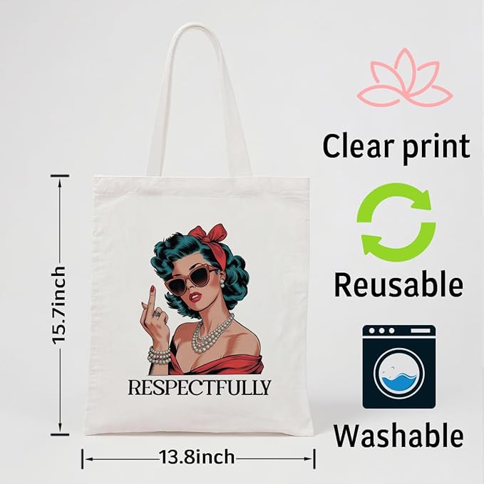 Canvas Tote Bag for Women, Respectfully Shoulder Tote Bags, Adult Humor Canvas Totes to Work Traveling, Christmas Gifts to Friends and Family, Holiday Gift Bags for Wrap Storage