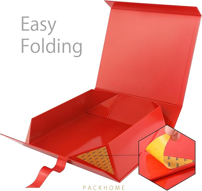 PACKHOME 17x14.5x5.5 Inches, 3 Extra Large Gift Boxes with Lids, Magnetic Closure Boxes with Ribbon for Clothes and Large Gifts (Glossy Red)