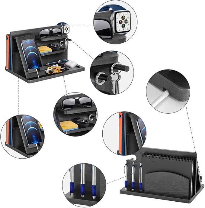 Gifts for Men Bedside Organiser Wood Phone Docking Station Dad Birthday Gifts for Him Nightstand Key Wallet Watch Stand Mens Gifts for Xmas Presents for Dad Husband Boyfriend Anniversary & Christmas