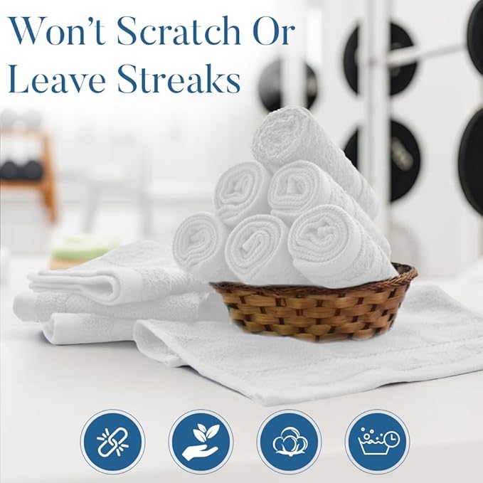 DAN RIVER 12-Pack Premium 100% Cotton White Face Towels – Reusable Face Towel Set, Soft & Absorbent Wash Cloths for Bathroom & Body – Hand and Face Towels, 550 GSM (12x12 in)