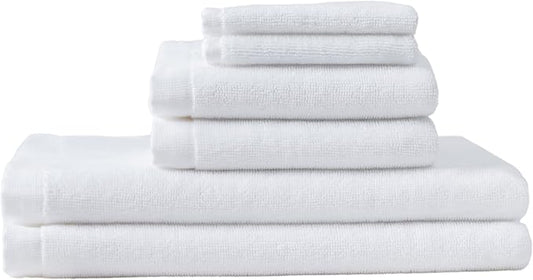 Coyuchi Classic Organic Cotton Terry Bath Towels, 6-Piece Towel Set, Alpine White, Quick-Dry, Highly Absorbent, Soft, Lightweight, 100% GOTS Certified, 2 Hand Towel, 2 Bath Towel, and 2 Washcloth