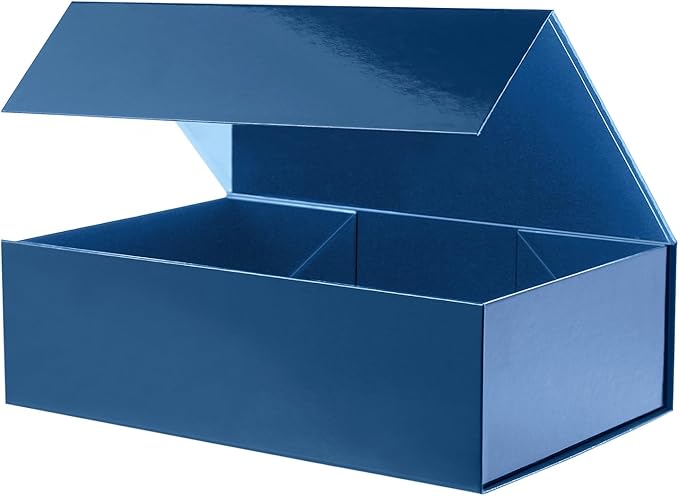 Large Gift Box with Lid 13.5x9x4.1 Inches, Navy Blue Groomsman Proposal Gift Box with Magnetic Closure for All Occasion (Glossy Navy Blue)