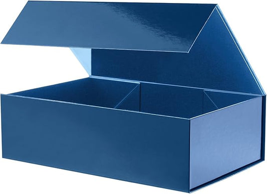 Large Gift Box with Lid 13.5x9x4.1 Inches, Navy Blue Groomsman Proposal Gift Box with Magnetic Closure for All Occasion (Glossy Navy Blue)