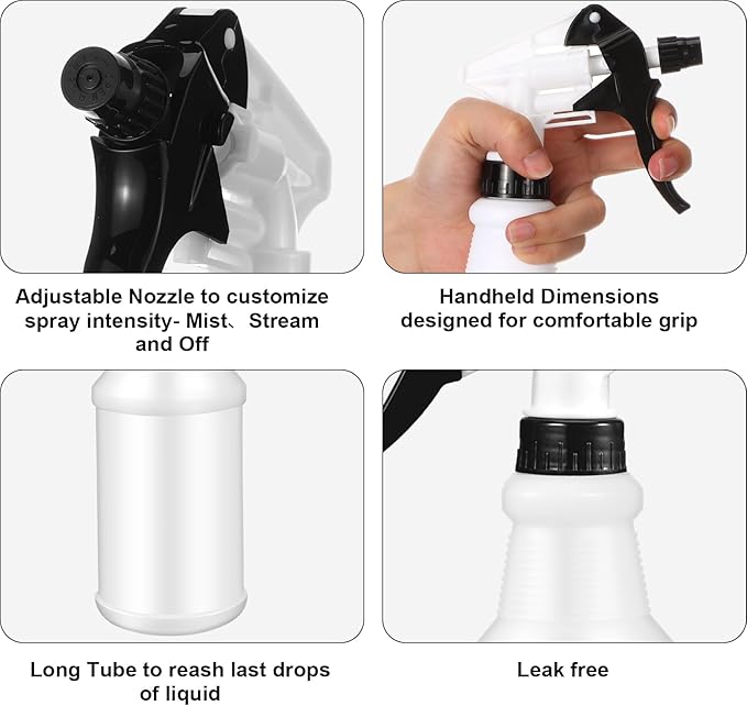 Eccliy 12 Pcs 16 Oz Plastic Spray Bottle, Adjustable Empty Reusable Sprayer for Cleaning, Planting, Water, Bathroom and Kitchen, BBQ, Commercial and Residential(Red, Black,Original)