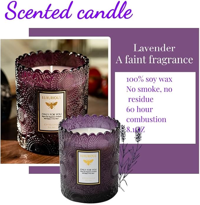 Gifts for Women Candle,Valentine's Day Gift Scented Candles, Mother's Day, Natural Soy Candle, 60 Hours Burn, Candles for Home Scented (Lavender)