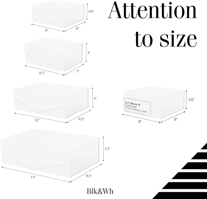 BLK&WH Magnetic Gift Boxes with Lids, Set of 4 White Presents Boxes Assorted Sizes for Birthday, Wedding, Valentines, Christmas, Party, Baby Showers (Matte White)