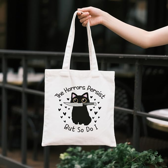 Canvas Tote Bag for Women, Funny Black Cat Shoulder Bags, Inspirational Canvas Totes to Work Traveling, Christmas Gifts to Friends and Family, Holiday Gift Bags for Wrap Storage