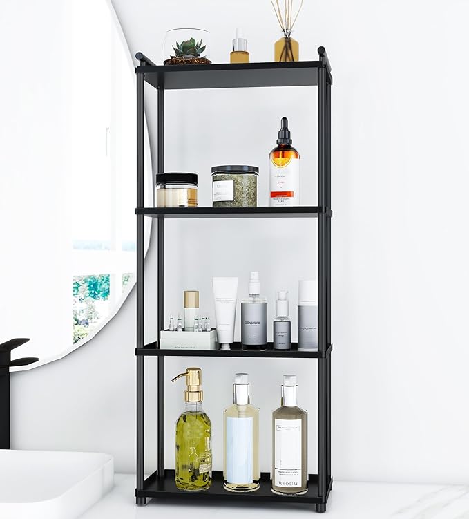 Matte Black 4 Tier Bathroom Organizer Countertop, Stainless Steel Perfume Tray and Vanity Countertop Shelf, Makeup Skin Care Bathroom Organizers and Storage for Dresser, Kitchen