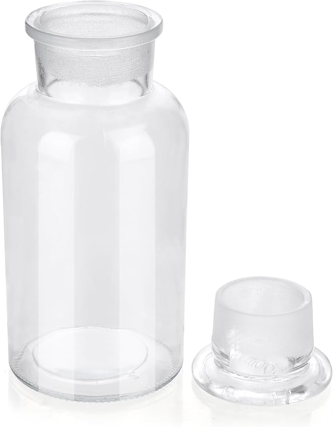 Lab Glass Reagent Bottle,Wide Mouth Glass Storage Bottle with Ground Stopper,Decorative Bottles/Vase (Clear, 500ML)