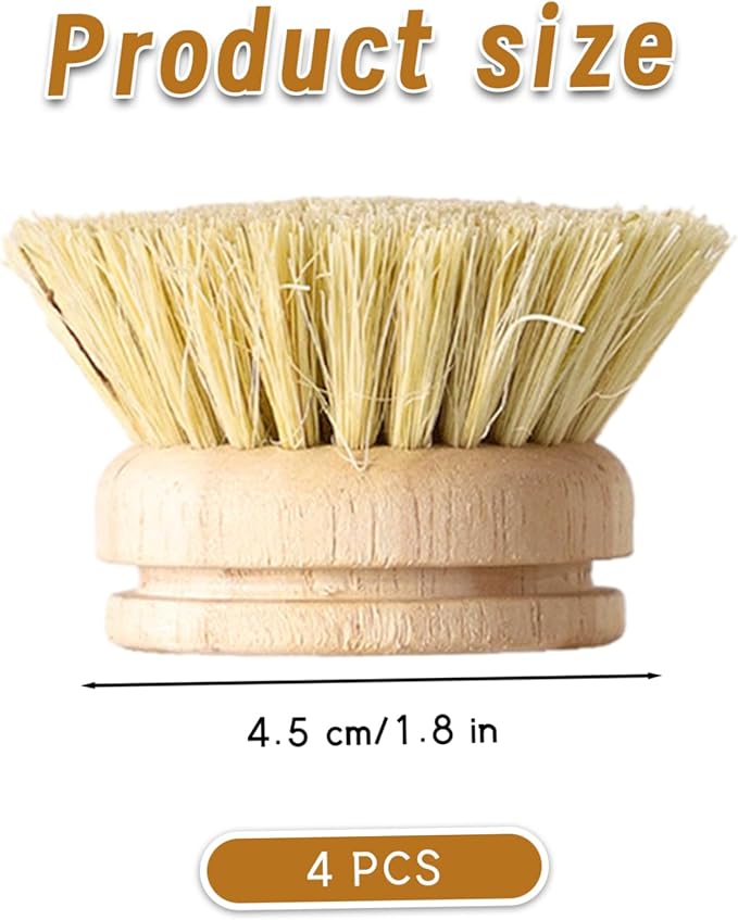 Wooden Dish Brush 4Pcs Natural Bamboo Dish Brush with Sisal Fibers Eco-Friendly Scrubber for Kitchen CleaningHome Decor