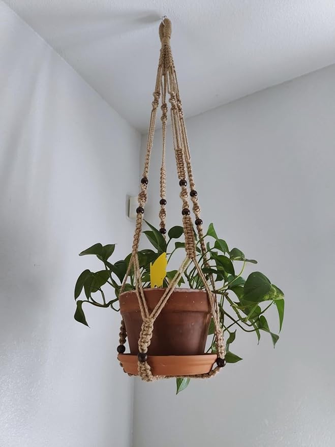 43 Inches Macrame Planter Hanger Large for 12 inch Pot + Swag Hook (Extra Long & Big) | Large Hanging Planter for Indoor Plants | No Tassel, Cotton Rope, NO Pot/Plant Included (Jute)(XL)