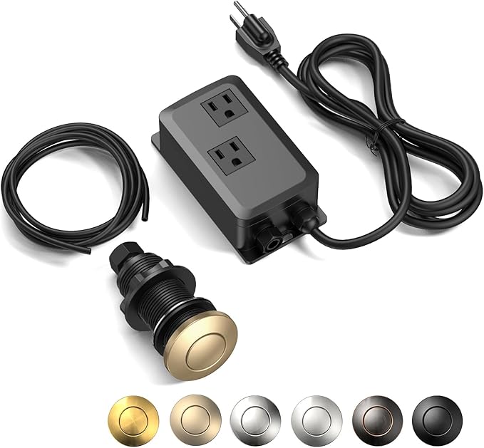 Garbage Disposal Air Switch Kit -Professional, Dual Outlet Sink Top Waste Disposer On/Off, Champagne Bronze Finish Compatible with Delta Faucets, Air Switch Button, UL Listed