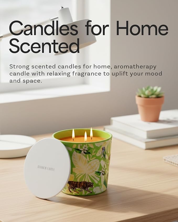 Verbena & Fig Leaf Scented Candle, Large Natural Candles Non Toxic for Home Scented, 30oz Soy Wax, 3 Wicks, Luxury Aromatherapy Candles | 100+ Hour Slow-Burn for Home Decor,Stress Relief,SPA