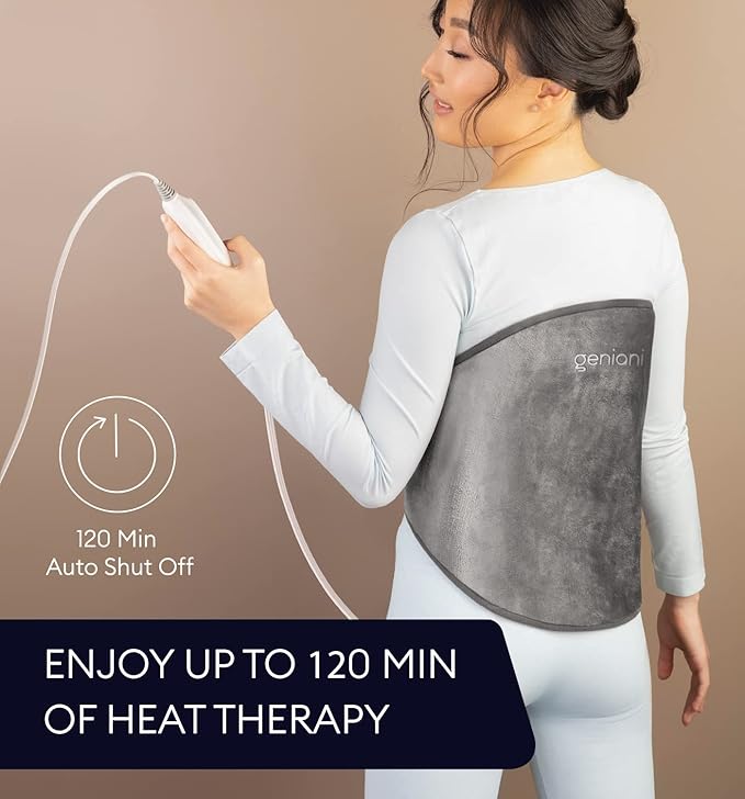 GENIANI Electric Throw - XL Heating Pad for Back and Cramps Relief, 15"x24" Electric Heat Pad with Auto Shut-Off, Adjustable Strap, Soft Fabric, Ideal for Lower Back & Stomach – Gift for Women & Men