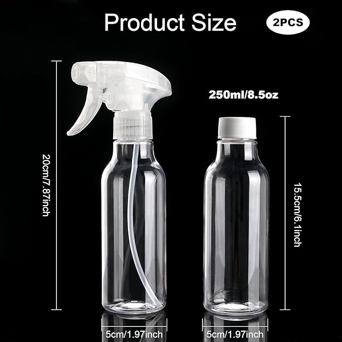Cosywell Plastic Spray Bottles 8.8oz/260ml 2 Pack Empty Spray Bottle for Cleaning Mist/Stream Heavy Duty Water Spraying Bottle for Cooking Solutions Essential Oils Hair Care(Clear)