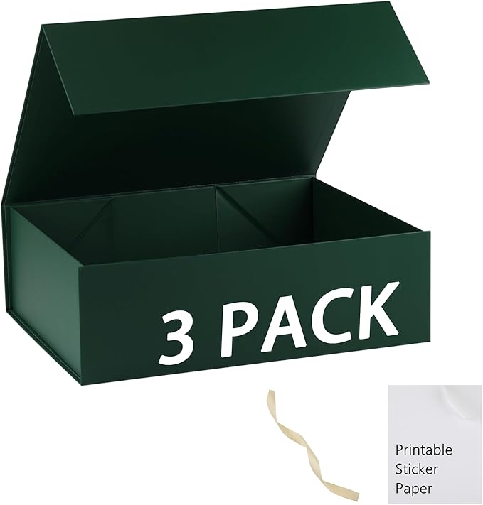 Green Gift Box,16x14x5.3 Large Gift Boxes With Lids For Presents Includes Ribbon And Diy Printable Sticker Paper,Bridesmaid Proposal Box,Magnetic Gift Box For Birthday,Wedding,Graduation