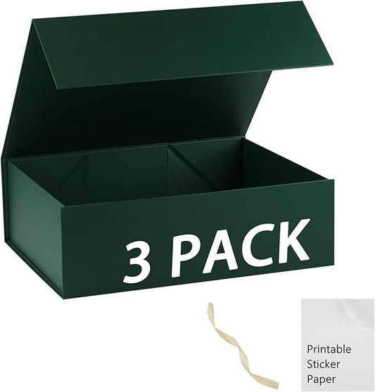 Green Gift Box,16x14x5.3 Large Gift Boxes With Lids For Presents Includes Ribbon And Diy Printable Sticker Paper,Bridesmaid Proposal Box,Magnetic Gift Box For Birthday,Wedding,Graduation
