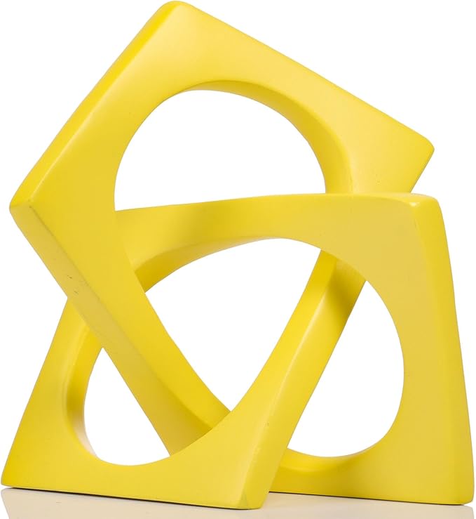 XMGZQ Yellow Knot Statue for Coffee Table Centerpiece Decor,Modern Abstract Art Geometric Sculpture and Figurines, Home Decor Accent,Cube Knick Knacks for Shelves,Bookshelf,Entryway,Floating