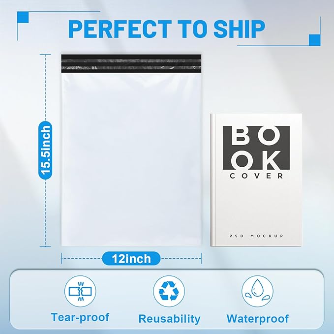 200 Pcs Poly Mailers Shipping Bags 12x15.5 Inch Packaging Clothes Polymailers Envelopes Mailing Package Self Seal Shipping Envelopes Waterproof Poly Bags Small Business Supplies Package White