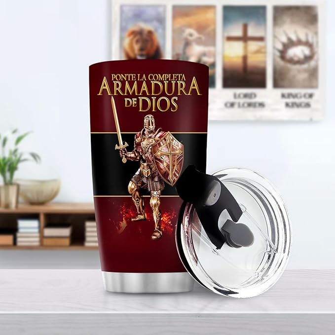 Jesuspirit Christian Gifts for Men, Women - Fathers Day, Pastor Appreciation Religious Gift For Men - Christian Coffee Mug - Armor Of God Stainless Steel Tumbler (Armor Of God (Spanish), 20OZ)