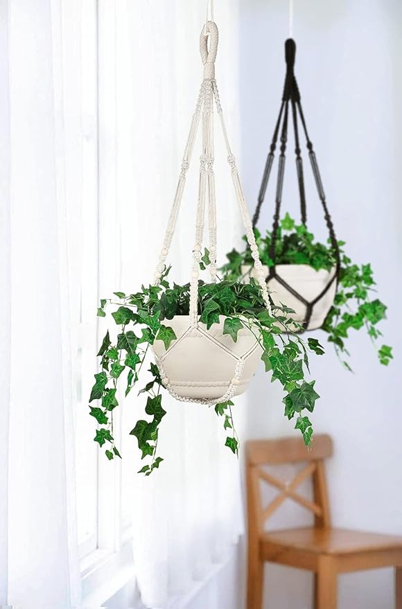 2 Pack 43 Inches Macrame Planter Hanger Large for 12 inch Pot (Extra Long & Big) + Swag Hook | Large Hanging Planter for Indoor Plants | No Pot/Plant Included (XL)