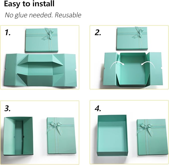Green Gift Boxes with Lids for Presents, 2 Pack 13"x10"x5" Large Gift Boxes, Foldable Gift Wrap Boxes, Versatile Empty Gift Box for Birthday, Anniversaries, Weddings, Any Occasion
