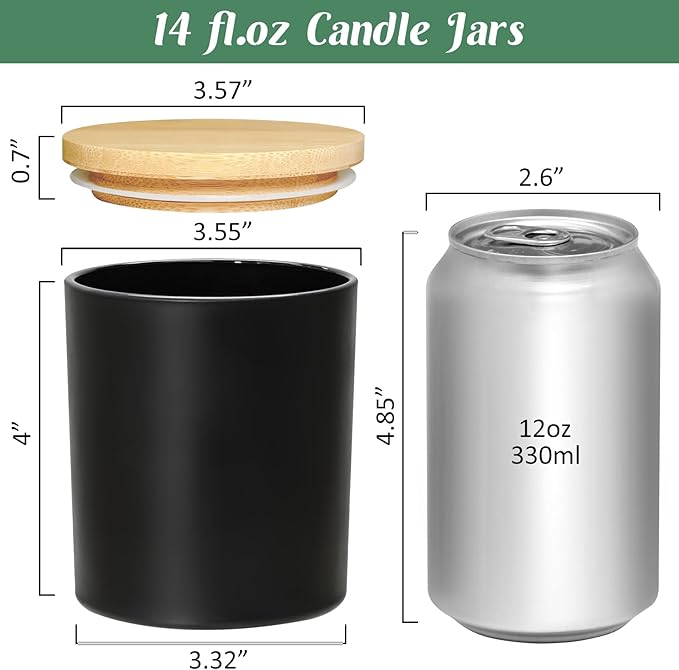SUPMIND 12Pcs Candle Making Jars 14 fl.oz Black Empty Glass Jars Bulk with Bamboo Lids, Containers for Making Candles Vessels for Candle Business 12 14 fl.oz