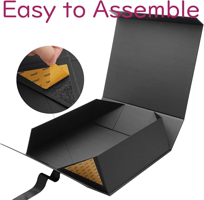 JINMING Extra Large Gift Box with Ribbon 16.3x14.2x5 Inches, Black Box for Gifts, Groomsman Proposal Box for Mother's Day, Father's Day, Collapsible with Magnetic Closure