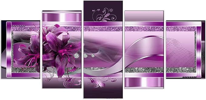 LUDUHU Abstract Orchid Flowers Canvas Print - Abstract Wall Art, Purple Floral Painting Decor for Home Decoration Artwork Picture, bedroom wall decor (C,Oversize 40x20inch)