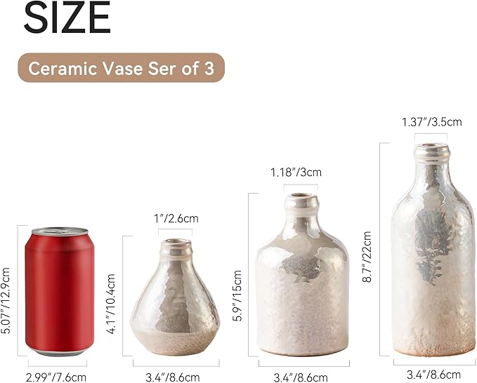 Ceramic Vase Set of 3, Decorative Vases Home Decor Modern Neutral Flower Pampass Boho Vase for Living Room, Table, Mantel, Entryway, Bookshelf, Kitchen, Bedroom, Bathroom - White