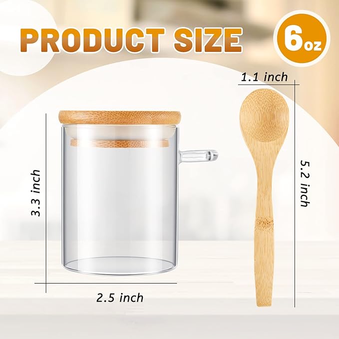 Tessco for you 12 Pack Sugar Jar Glass Container with Spoon Clear Glass Jars with Bamboo Lid and Spoon Scoop for Women Christmas Kitchen Gift Coffee Beans, Spice, Sugar, Nuts, Candy, Salts (6 oz)