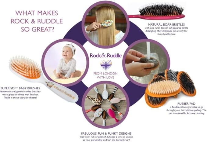 Rock & Ruddle Soft White Natural Boar Bristle Hairbrush for Babies and Young Children | Perfect for Fine Hair Detangling and Smoothing - Tile Blue