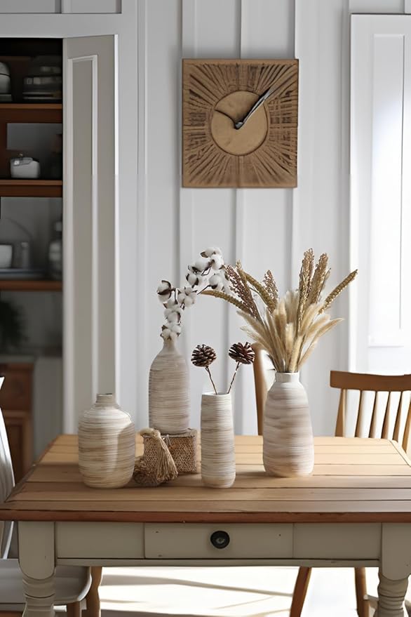 ALMA 9 Inch White Ceramic Flower Vase for Lego Flower Bouquet|Small Pampas Grass Vase for Home Decor,Tabletop, Bookshelf, Mantle,Living Room