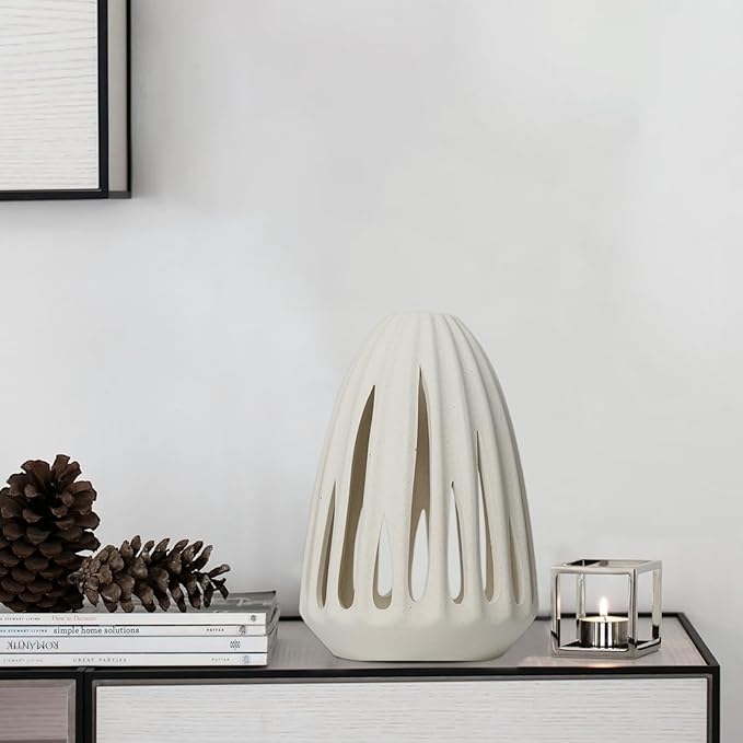 Ceramic Vase - Set of 2 for Home Decor,White Hollow-Out Design Vases Minimalist Nordic Boho Style for Modern Farmhouse Decor, Living Room、 Kitchen、Mantle、Bedroom、Dining Table、Office